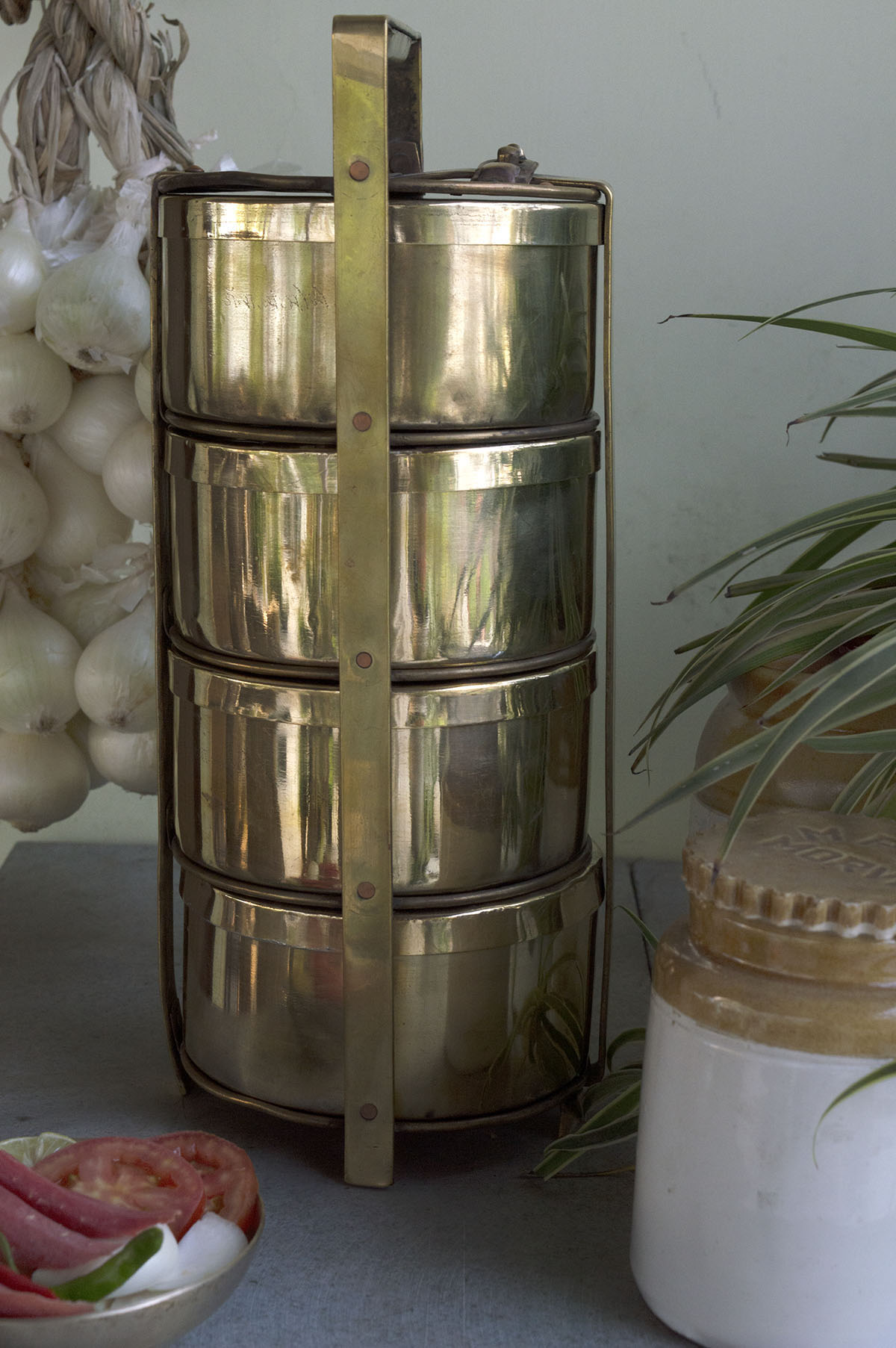 Vintage Brass Home Decor : Vintage Brass Indian Tiffin Carrier main image 0